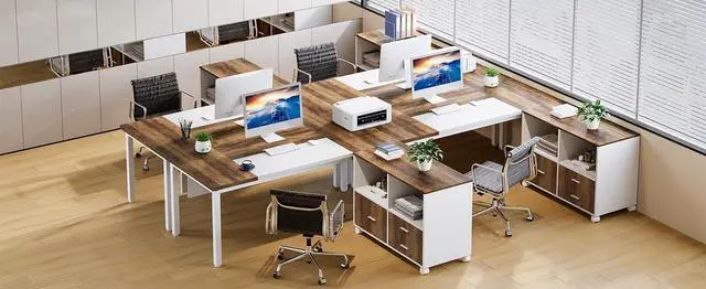 Alt view image 7 of 7 - Tribesigns 63 inches Executive Computer Desk, Large Home Office Desk Writing Table for Workstation, Cabinet not Included (Rustic&White, 63-inch)
