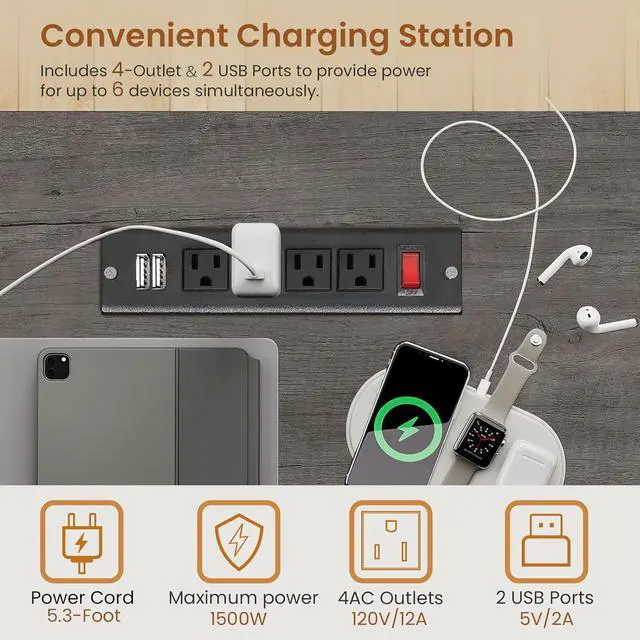Alt view image 5 of 7 - SEDETA 63" Computer Desk, Office Desk with Lockable Drawers for Legal/Letter File, Gaming Desk with LED Lights & Power Outlet, Home Office Desks with Storage, Grey