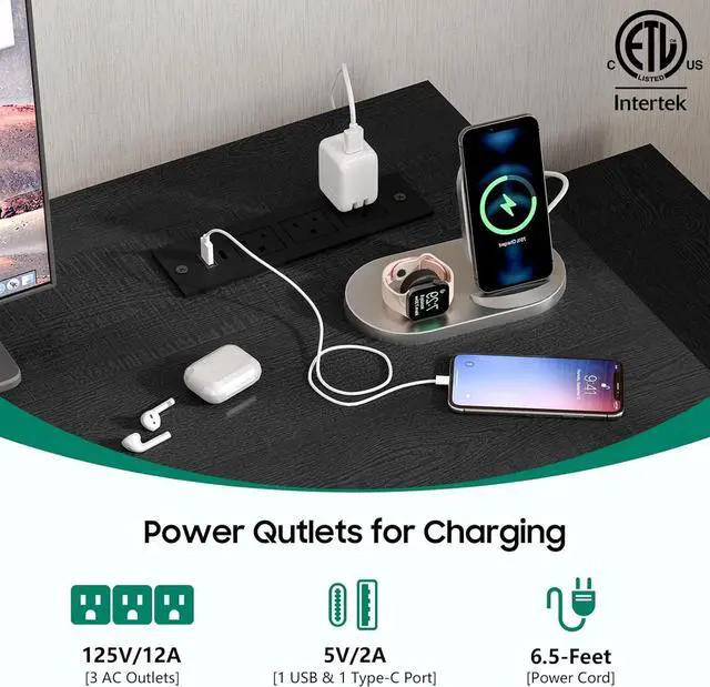 Alt view image 5 of 7 - Executive L Shaped Office Desk with Drawers, Farmhouse Corner Desk for Home Office with Storage Cabinet, Computer Desk with Charging Station, Reversible Study Writing Table Workstation, Rustic White