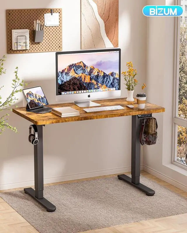 Alt view image 2 of 7 - Standing Desk Electric Adjustable Computer Desk-Stand up Desk Office Gaming Home Office Memory Desks 48x24 inches Black Frame/Rustic Brown Top