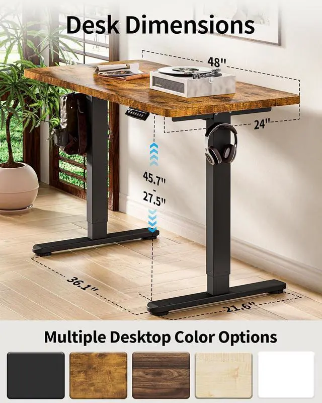 Alt view image 3 of 7 - Standing Desk Electric Adjustable Computer Desk-Stand up Desk Office Gaming Home Office Memory Desks 48x24 inches Black Frame/Rustic Brown Top