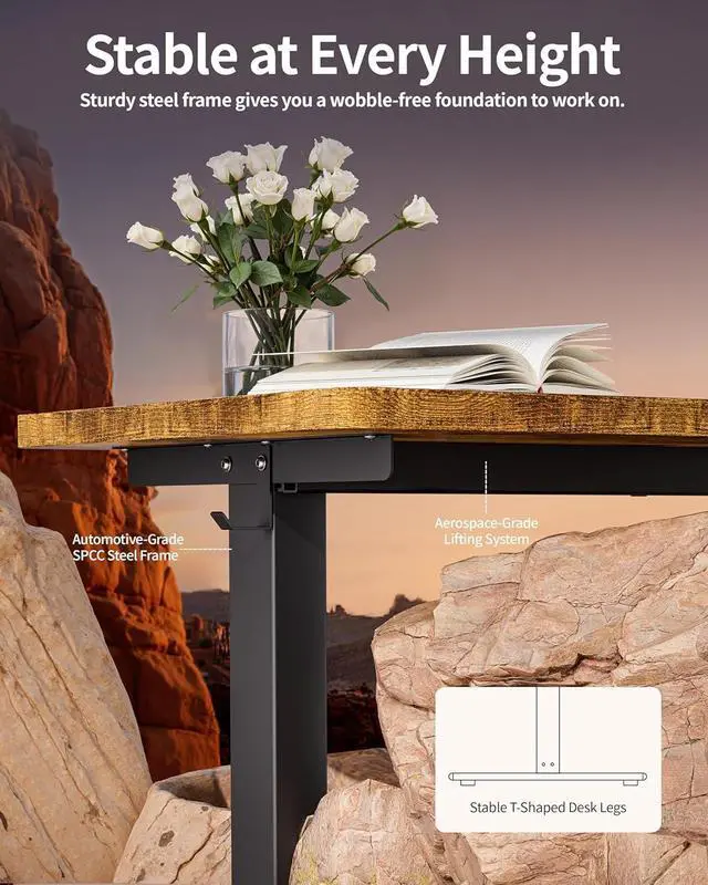 Alt view image 5 of 7 - Standing Desk Electric Adjustable Computer Desk-Stand up Desk Office Gaming Home Office Memory Desks 48x24 inches Black Frame/Rustic Brown Top