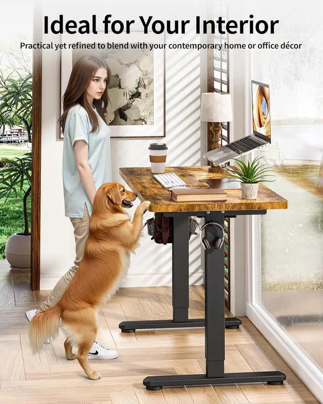 Alt view image 6 of 7 - Standing Desk Electric Adjustable Computer Desk-Stand up Desk Office Gaming Home Office Memory Desks 48x24 inches Black Frame/Rustic Brown Top