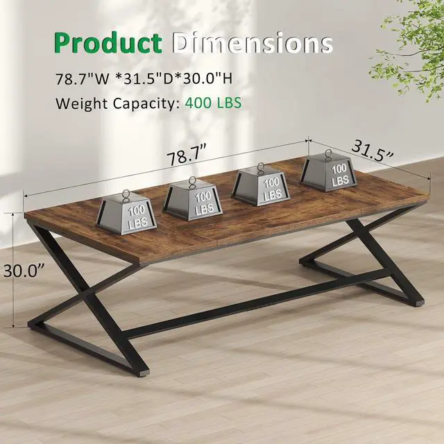 Alt view image 2 of 7 - IBF Rustic Large Desk for Home Office, 78.7" Extra Long Computer Desk, Wood Metal Wide Work Desk for Study Writing, Farmhouse Dual Monitor Workstation Gaming Desk Computer Table, Rustic Brown