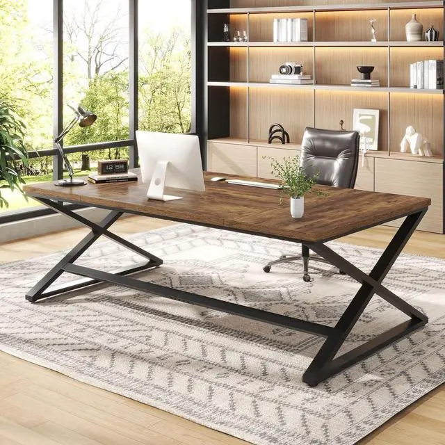 Main image of IBF Rustic Large Desk for Home Office, 78.7" Extra Long Computer Desk, Wood Metal Wide Work Desk for Study Writing, Farmhouse Dual Monitor Workstation Gaming Desk Computer Table, Rustic Brown