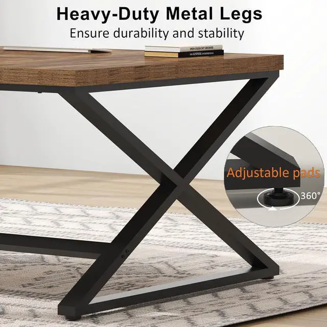 Alt view image 5 of 7 - IBF Rustic Large Desk for Home Office, 78.7" Extra Long Computer Desk, Wood Metal Wide Work Desk for Study Writing, Farmhouse Dual Monitor Workstation Gaming Desk Computer Table, Rustic Brown