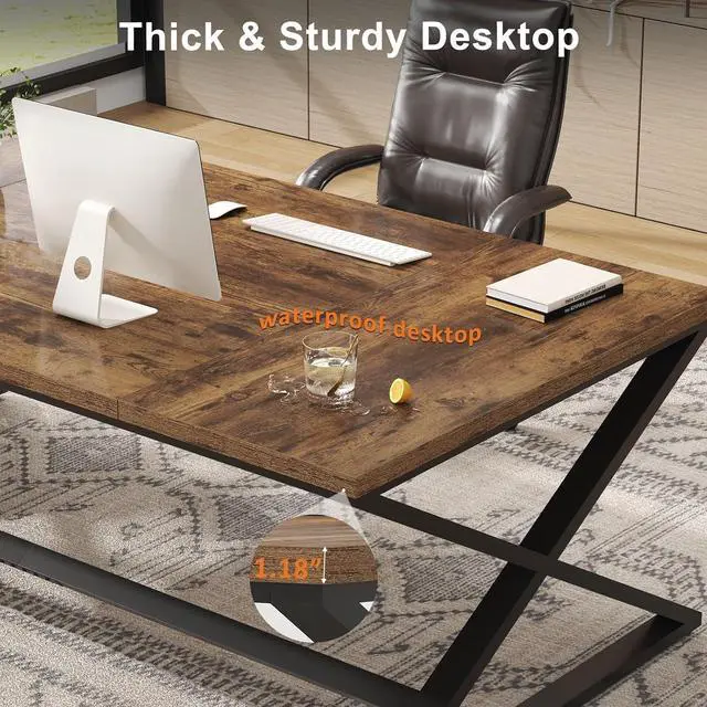 Alt view image 4 of 7 - IBF Rustic Large Desk for Home Office, 78.7" Extra Long Computer Desk, Wood Metal Wide Work Desk for Study Writing, Farmhouse Dual Monitor Workstation Gaming Desk Computer Table, Rustic Brown