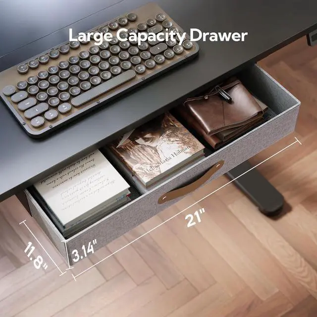 Alt view image 5 of 7 - Seang Standing Desk with Drawer, 48" x 24" Height Adjustable Stand Up Desk, 3 Memory Height Settings with Cable Grommets & Storage Hooks, Ideal for Home & Office, Black