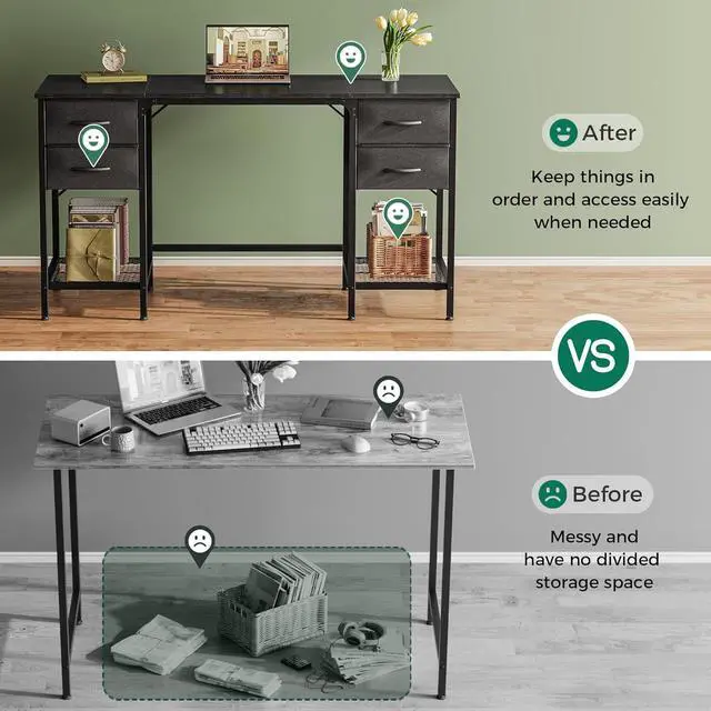 Alt view image 6 of 7 - Huuger 55 Inch Computer Desk with 4 Drawers and Mesh Shelf, Gaming and Work Desk for Home Office, Study, Bedroom, Work from Home