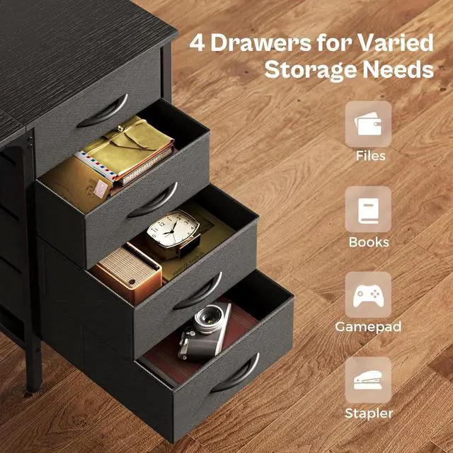 Alt view image 4 of 7 - Huuger 55 Inch Computer Desk with 4 Drawers and Mesh Shelf, Gaming and Work Desk for Home Office, Study, Bedroom, Work from Home