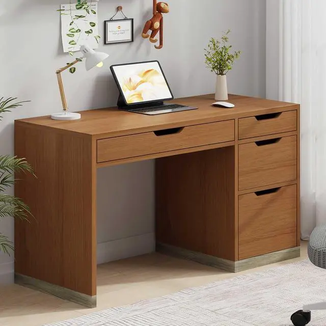 Main image of 48 Inch Small Desk with 4 Drawers, Computer Desk with Storage File Cabinet for Bedroom, Home Office Desk with Storage for Small Space, Brown