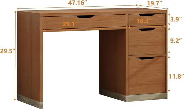 Alt view image 2 of 7 - 48 Inch Small Desk with 4 Drawers, Computer Desk with Storage File Cabinet for Bedroom, Home Office Desk with Storage for Small Space, Brown