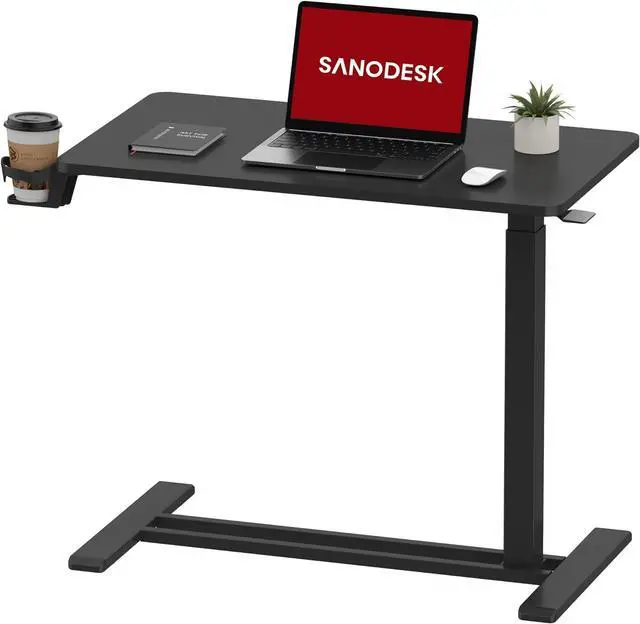 Main image of SANODESK Mobile Standing Desk with Hidden Wheels,Pneumatic Laptop Desk Rolling Computer Cart Movable Height Adjustable Small Sit Stand Desk for Home Office(31.5" W x 17.7" D, Black)
