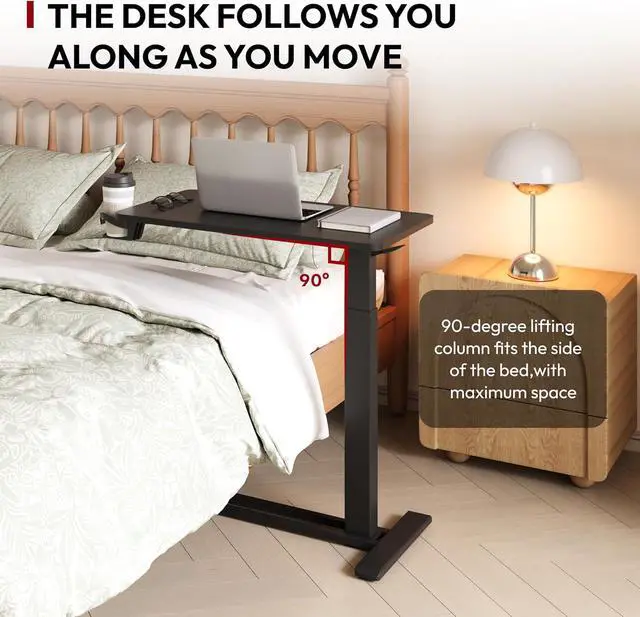 Alt view image 3 of 7 - SANODESK Mobile Standing Desk with Hidden Wheels,Pneumatic Laptop Desk Rolling Computer Cart Movable Height Adjustable Small Sit Stand Desk for Home Office(31.5" W x 17.7" D, Black)