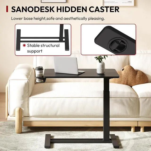 Alt view image 4 of 7 - SANODESK Mobile Standing Desk with Hidden Wheels,Pneumatic Laptop Desk Rolling Computer Cart Movable Height Adjustable Small Sit Stand Desk for Home Office(31.5" W x 17.7" D, Black)