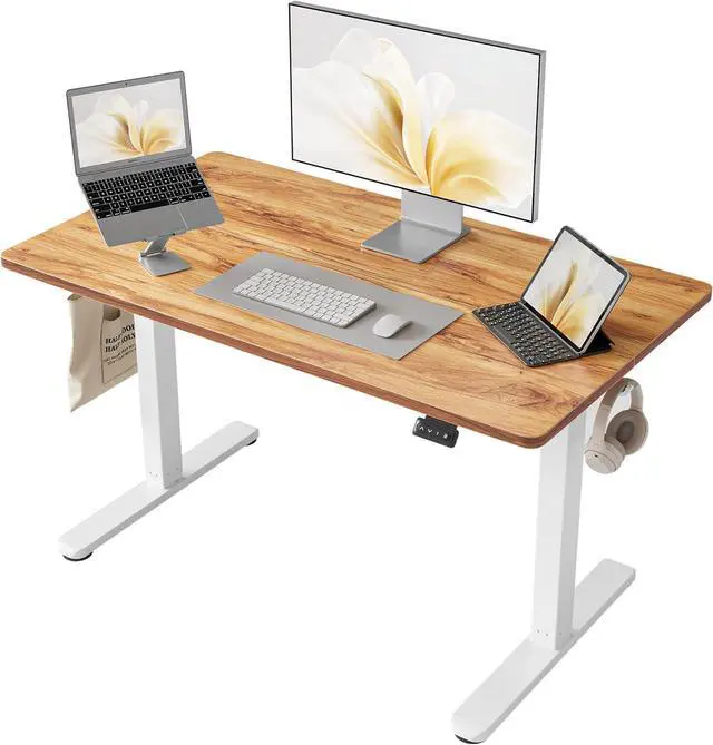 Main image of Cubiker Electric Standing Desk, 40 x 24 Inches Height Adjustable Sit Stand Desk, Ergonomic Home Office Computer Workstation, Light Rustic Brown
