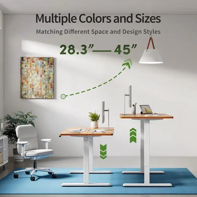 Alt view image 4 of 7 - Cubiker Standing Desk, Stand up Height Adjustable Home Office Electric Desk, 48 x 24 Inch Sit Stand Desk with Splice Board, Light Rustic Desktop