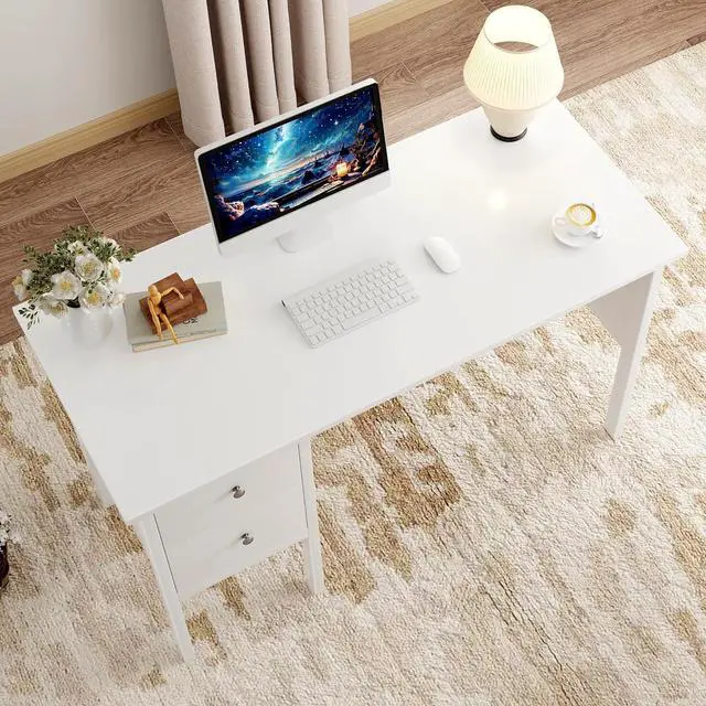 Alt view image 6 of 7 - BHG Computer Desk with Drawers,Modern White Home Office Desk with Storage Filing Cabinet, Vanity Desk Makeup Dressing Table for Bedroom,Small Writing Table PC Desks for Study(White, 43.3")