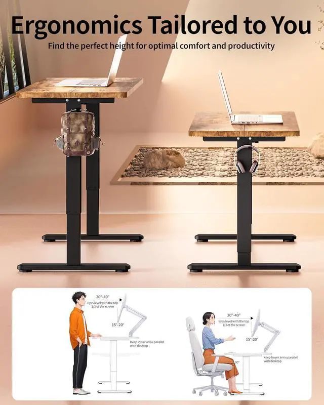 Alt view image 4 of 7 - Standing Desk Electric Adjustable Computer Desk-Stand up Desk Office Gaming Home Office Memory Desks 48x24 inches Black Frame/Rustic Brown Top