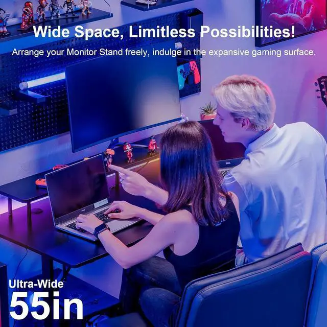 Alt view image 7 of 7 - COMHOMA 55 Inch Gaming Desk with USB Charging Ports and LED Lights, Computer Desk with Monitor Stand for Home Office, Modern Gamer Desk Table with Mouse Pad & Side Hook, RGB