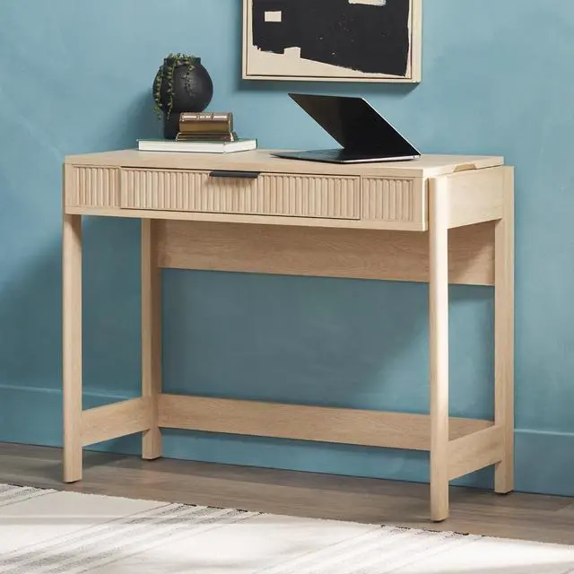 Alt view image 2 of 7 - WALKER EDISON Transitional Style Furniture, Reeded Detail, Lift-Top Desk with Drawer and Storage Cubby, Sitting to Standing Desk, Soft Self-Close Desktop, 38W x 16.75D x 30H, Coastal Oak