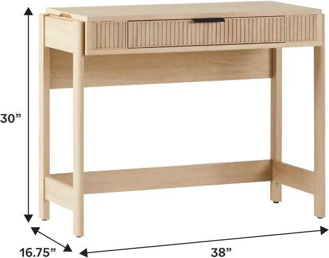 Alt view image 3 of 7 - WALKER EDISON Transitional Style Furniture, Reeded Detail, Lift-Top Desk with Drawer and Storage Cubby, Sitting to Standing Desk, Soft Self-Close Desktop, 38W x 16.75D x 30H, Coastal Oak