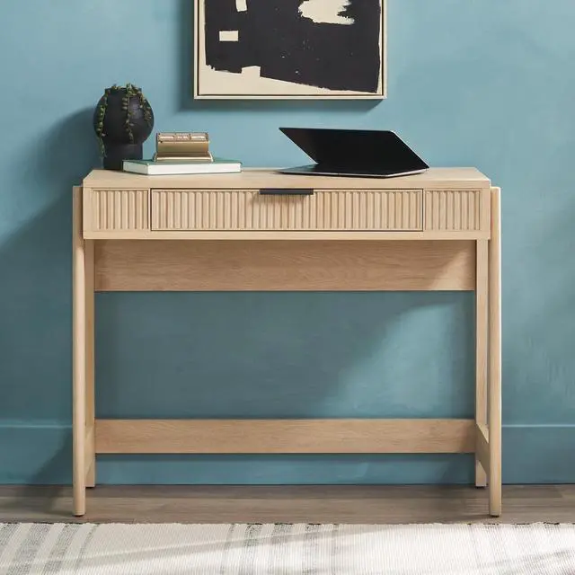 Alt view image 4 of 7 - WALKER EDISON Transitional Style Furniture, Reeded Detail, Lift-Top Desk with Drawer and Storage Cubby, Sitting to Standing Desk, Soft Self-Close Desktop, 38W x 16.75D x 30H, Coastal Oak
