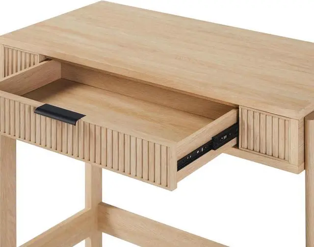 Alt view image 5 of 7 - WALKER EDISON Transitional Style Furniture, Reeded Detail, Lift-Top Desk with Drawer and Storage Cubby, Sitting to Standing Desk, Soft Self-Close Desktop, 38W x 16.75D x 30H, Coastal Oak