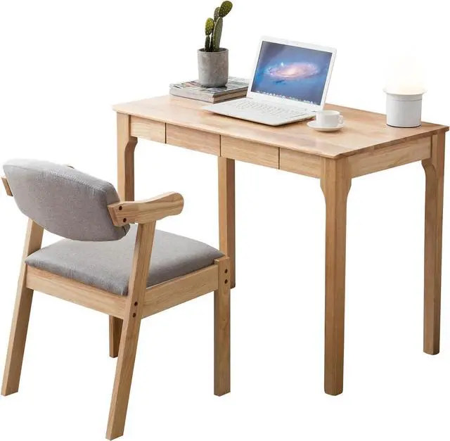 Alt view image 2 of 7 - Solid Wood Desk, Gaming Study Home Office Desks for Work, Student PC Desk for Bedroom, Small Computer Desk for Small Spaces, Easy to Assemble (Wood Color, 39inch)