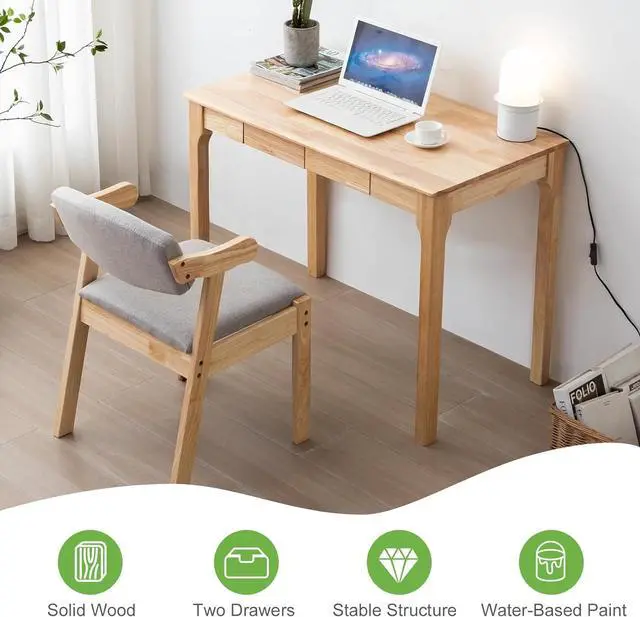Alt view image 4 of 7 - Solid Wood Desk, Gaming Study Home Office Desks for Work, Student PC Desk for Bedroom, Small Computer Desk for Small Spaces, Easy to Assemble (Wood Color, 39inch)