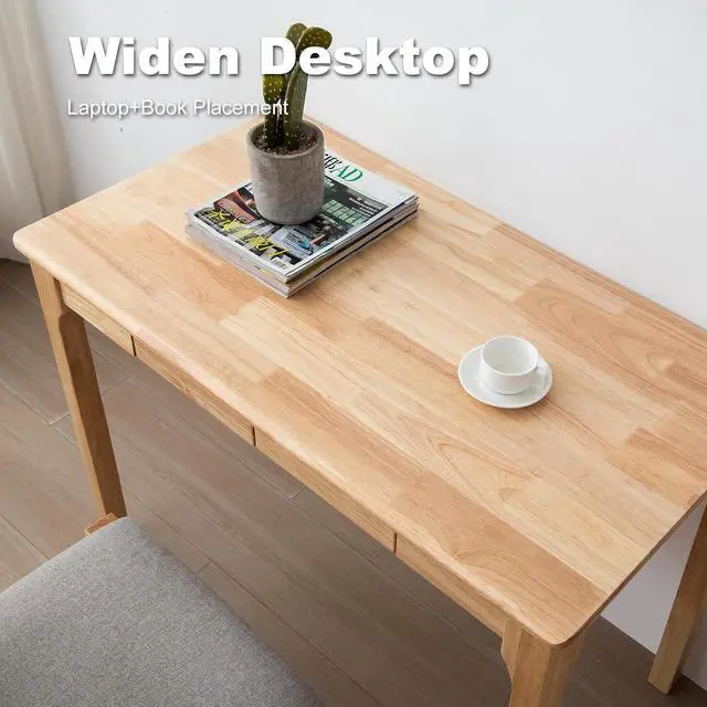 Alt view image 7 of 7 - Solid Wood Desk, Gaming Study Home Office Desks for Work, Student PC Desk for Bedroom, Small Computer Desk for Small Spaces, Easy to Assemble (Wood Color, 39inch)