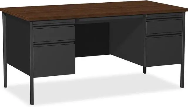 Main image of Lorell Fortress Series Double Pedestal Desk, 60" x 30" x 29.5", Black Steel Frame with Walnut Top