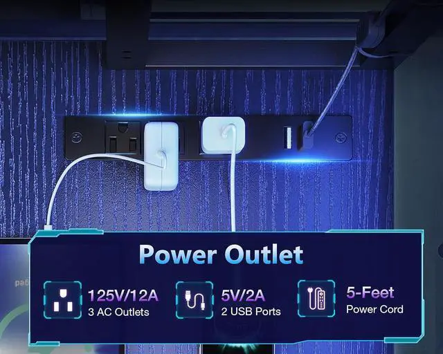 Alt view image 5 of 7 - Casaottima Gaming Desk with Power Outlets & LED Lights, 43 Inch Reversible L Shaped Computer Desk with Shelves & Storage Bag, Corner Desk for Home Office, Black