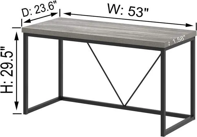 Alt view image 2 of 7 - FOLUBAN Modern Home Office Desk, Industrial Vintage Computer Desk, Rustic Wood and Metal Study Writing Table, Simple Work Gaming PC Desks for Bedroom Living Room, Light Grey 53 Inch