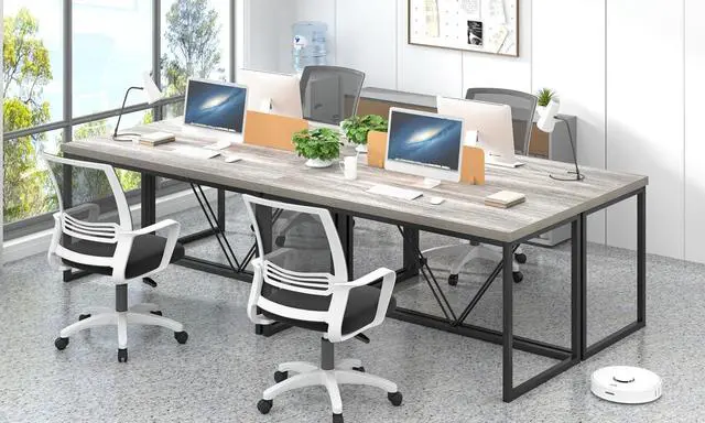 Alt view image 3 of 7 - FOLUBAN Modern Home Office Desk, Industrial Vintage Computer Desk, Rustic Wood and Metal Study Writing Table, Simple Work Gaming PC Desks for Bedroom Living Room, Light Grey 53 Inch