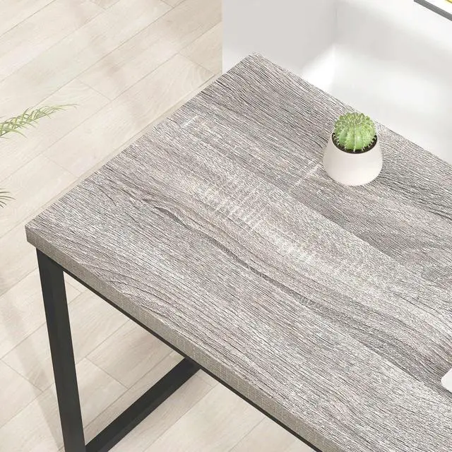 Alt view image 5 of 7 - FOLUBAN Modern Home Office Desk, Industrial Vintage Computer Desk, Rustic Wood and Metal Study Writing Table, Simple Work Gaming PC Desks for Bedroom Living Room, Light Grey 53 Inch