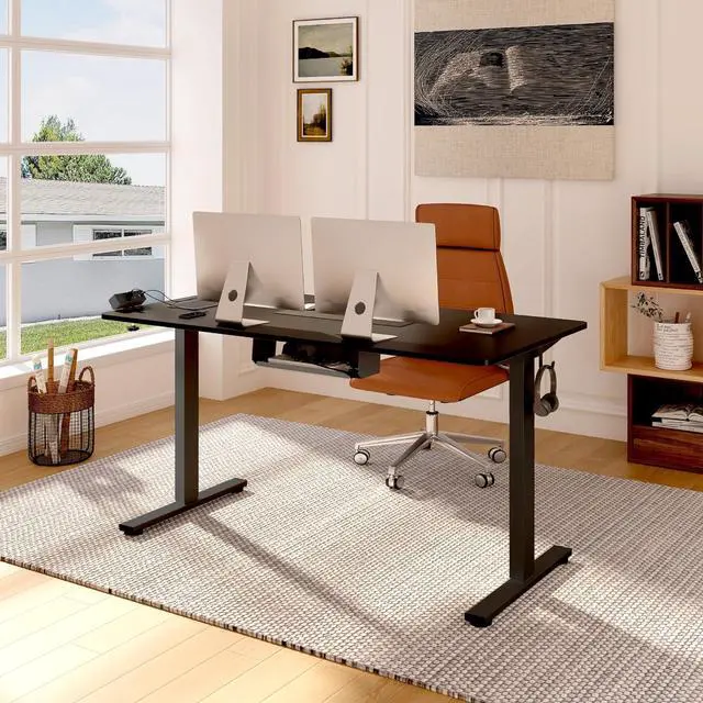 Alt view image 2 of 7 - FLEXISPOT EN2 Whole-Piece Standing Desk with Clamp Power Strip, 40 x 24'' Electric Stand Up Height Adjustable Desk with Cable Management (Black Frame + 40" Black Top)