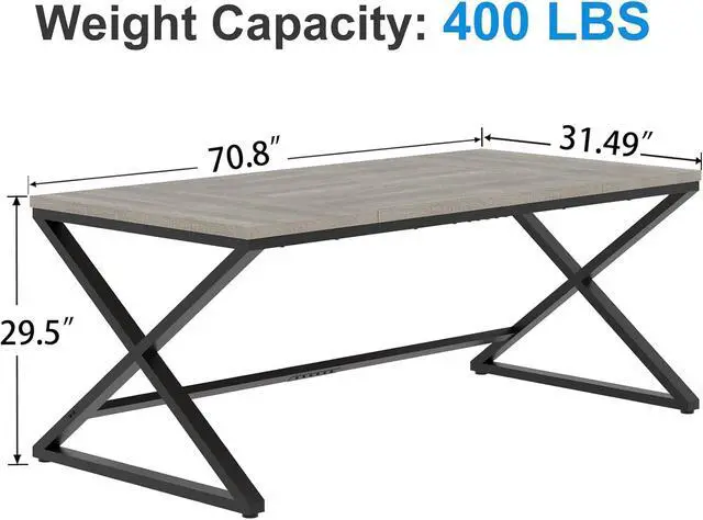 Alt view image 2 of 7 - LVB Large Desk, 70.8 Extra Long Computer Desk for Home Office, Industrial Wide Work Desks for Writing Study in Bedroom, Simple Wood Metal Gaming Desk Executive Workstation Dual Monitor, Light Grey
