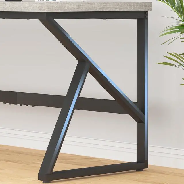 Alt view image 7 of 7 - HSH 78 Inch Long Home Office Desk, Extra Large Grey Computer Desk for 2 Person, Industrial Wooden and Metal Executive Work Writing Study Gaming Desk Table, Modern Bedroom PC Laptop Desk Double Desk