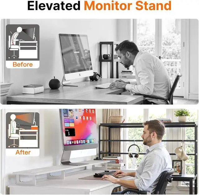 Alt view image 6 of 6 - 47-inch Computer Desk with 4 Drawers, LED Light and Charging Station, Home Office Desk with Storage Shelf, White