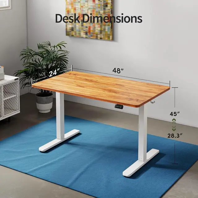 Alt view image 3 of 7 - Cubiker Standing Desk, Stand up Height Adjustable Home Office Electric Desk, 48 x 24 Inch Sit Stand Desk with Splice Board, Light Rustic Desktop