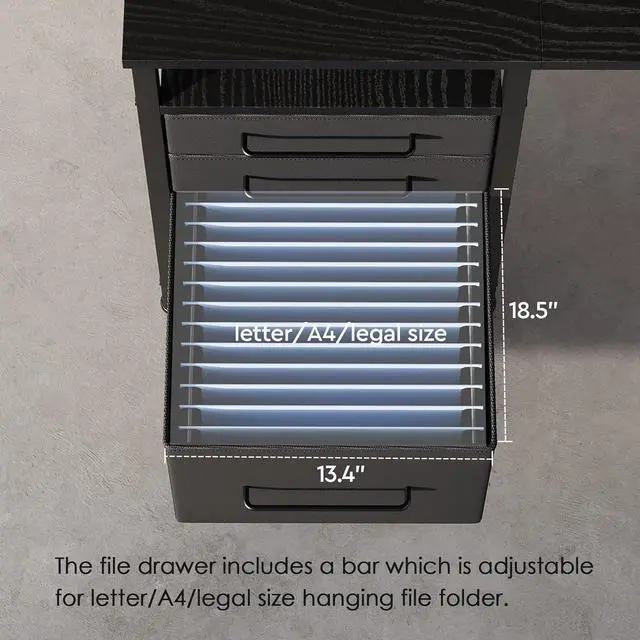 Alt view image 3 of 7 - Maihail Home Office Desk with Drawers Adjustable Shelves, 59 inch Writing Desk with File Cabinet, Large Computer Desk with Storage, Vintage, Black