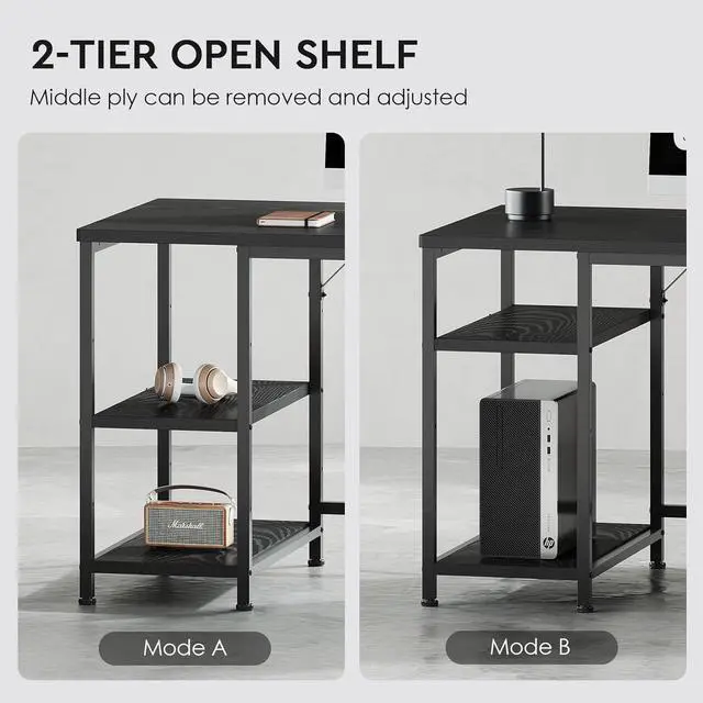 Alt view image 5 of 7 - Maihail Home Office Desk with Drawers Adjustable Shelves, 59 inch Writing Desk with File Cabinet, Large Computer Desk with Storage, Vintage, Black