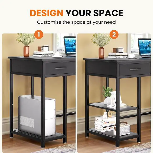Alt view image 5 of 6 - 47-inch Computer Desk with 3 Drawers, Small Home Office Desk with Storage Shelves and Sturdy Metal Frame, Black