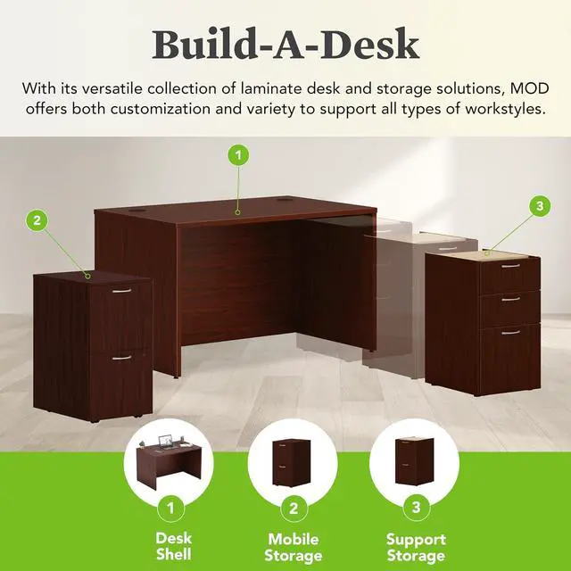 Alt view image 4 of 4 - HON MOD Executive Desk 48-Inch Large Computer Desk Shell, Thick Wooden Laminate, Modern Table with Cord Management, 48" W x 30" D x 29" H, Traditional Mahogany