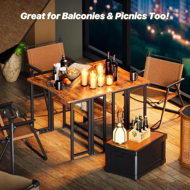 Alt view image 7 of 7 - Huuger Folding Desk with Storage Shelf, 31.5 Inch Foldable Computer Table for Small Spaces, Space Saving Sofa Table for Couch, Writing Work Office Computer Desk, Easy to Fold, Rustic Brown