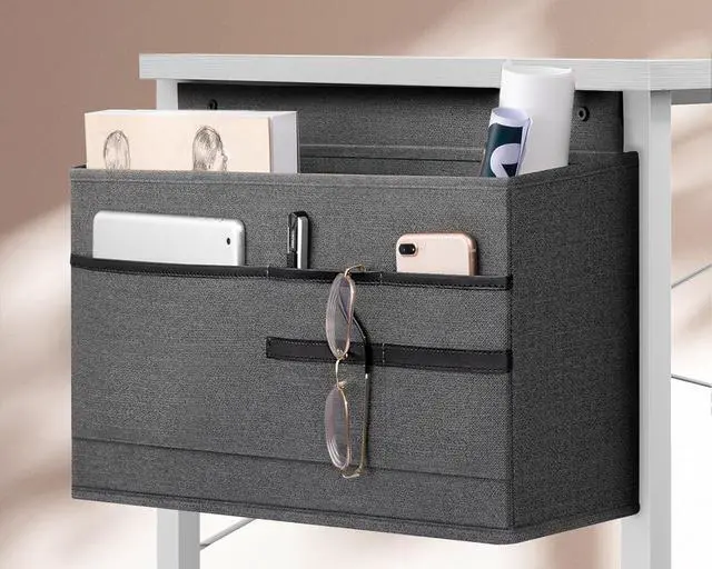 Alt view image 5 of 7 - KKL Small Desk with Power Outlets and USB Port Computer Desk for Home Office Gaming Simple Modern Style Writing Desks with Storage Bag Headphone Hook, 40 inch, White