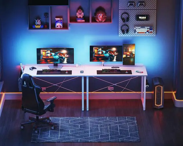 Alt view image 7 of 7 - KKL Small Desk with Power Outlets and USB Port Computer Desk for Home Office Gaming Simple Modern Style Writing Desks with Storage Bag Headphone Hook, 40 inch, White
