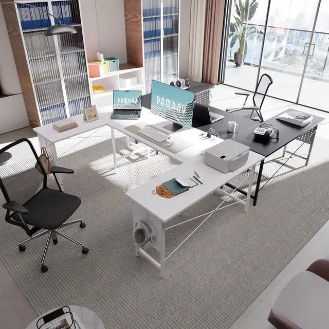 Alt view image 6 of 6 - Pamray 71 Inch Large Computer Desk with Power Outlets,U Shaped Corner Desk for Home Office Work and Gaming White