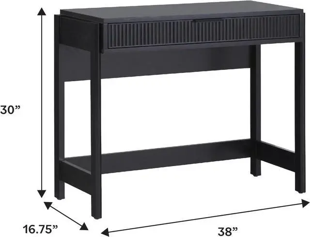 Alt view image 3 of 7 - Walker Edison Transitional Office Design, Reeded Drawer Front Detail, Writing Desk with Drawer, Spacious Desktop, Complementary in Living Spaces, 38W x 16.75D x 30H, Black